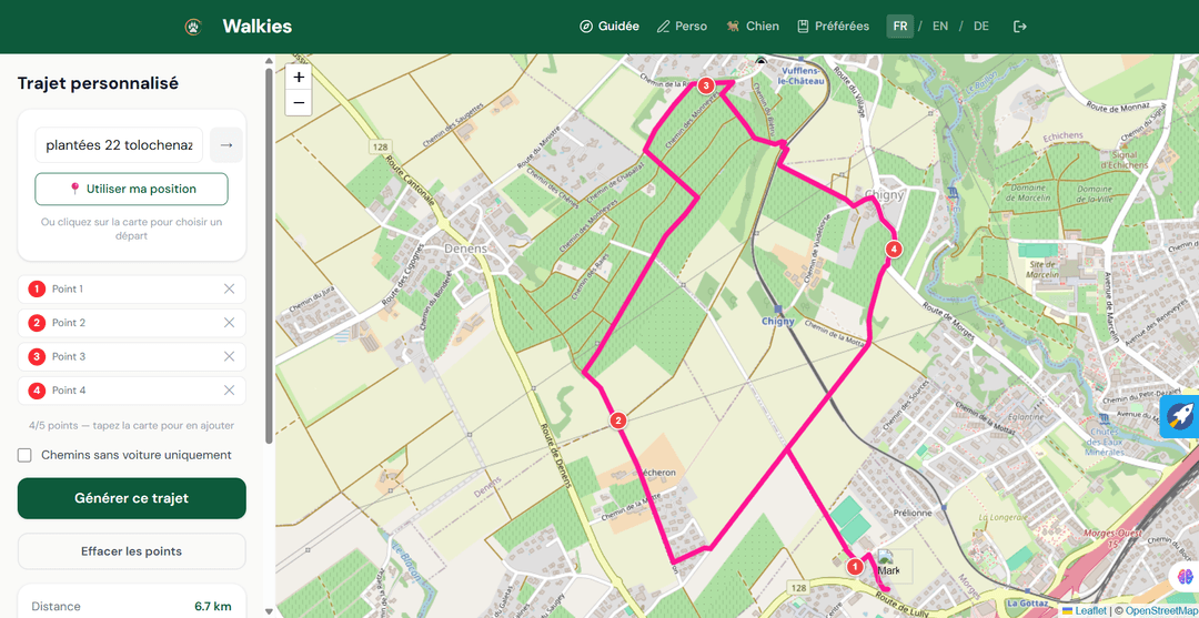 Walkies — Trajet personnalisé